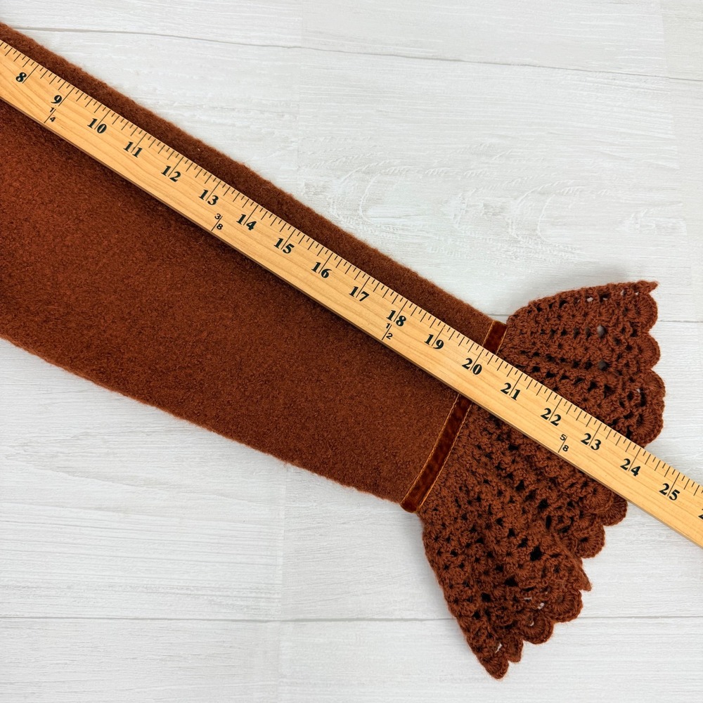 Vtg Lisa International Boiled Wool Blazer Jacket‎ M Crochet Ruffle V-Neck Brown - Picture 14 of 16